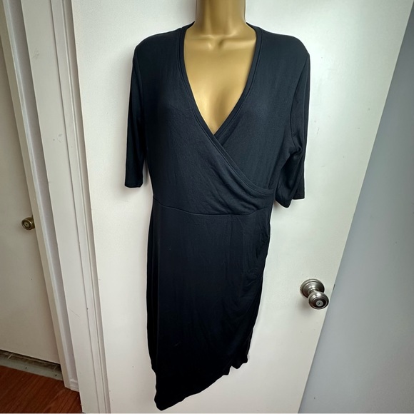 GOLDRAY BLaise Black Modal Ribbed 1/2 Sleeves Fitted Knit Versatile Dress NWT L - Picture 6 of 16